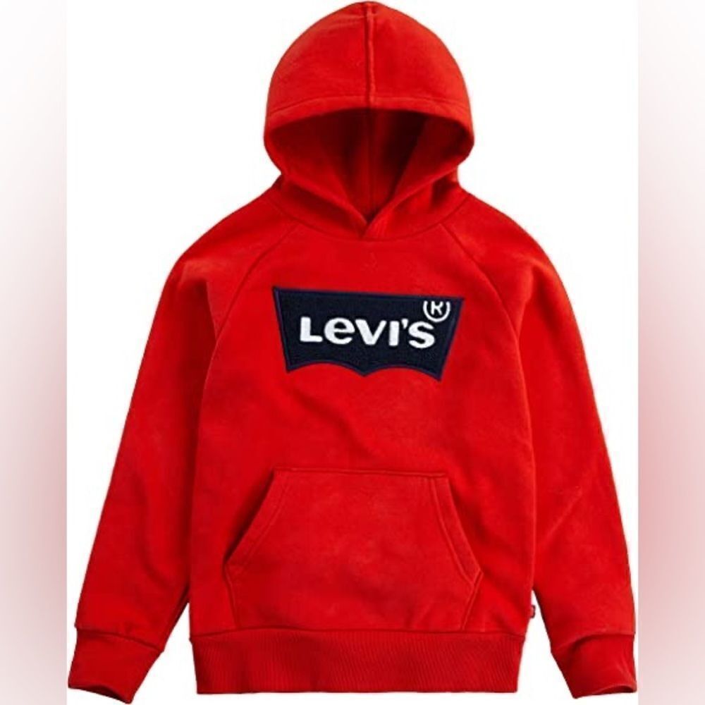 Levi's Big Boys Fleece Batwing Pullover Hoodie Red Blue logo -M 10/12